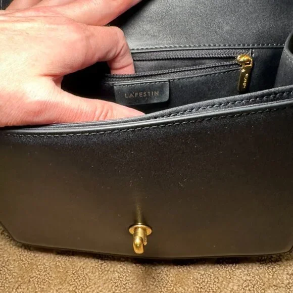 Retro Style Leather L'Festin Top Handle Shoudler Bag with Gold Hardware - Black - Picture 8 of 11